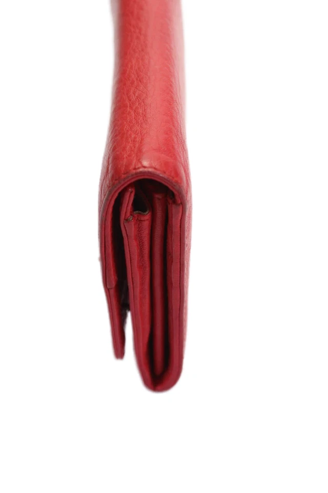 Tods Mujer Cuero Cierre Botón Tono Plateado Sobre Cartera Rojo Fuego Foto 4 de 4