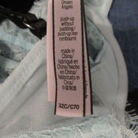 Victorias Secret Bra 32C Push Up Without Padding Blue Lace Underwire Dream Angel
