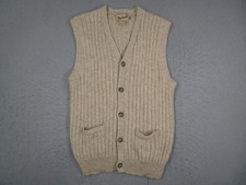 Vintage Woolrich Sweater Vest Mens XL Oatmeal 100 Wool Knit Pockets Grandpa