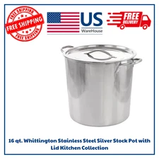 16 qt. Whittington Stainless Steel Silver Stock Pot with Lid Kitchen Collection