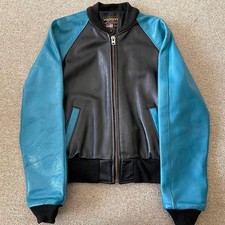 VANSON Team Giacca Stadio Pelle Varsity Nero Blu Uomo Taglia 36 Autentica