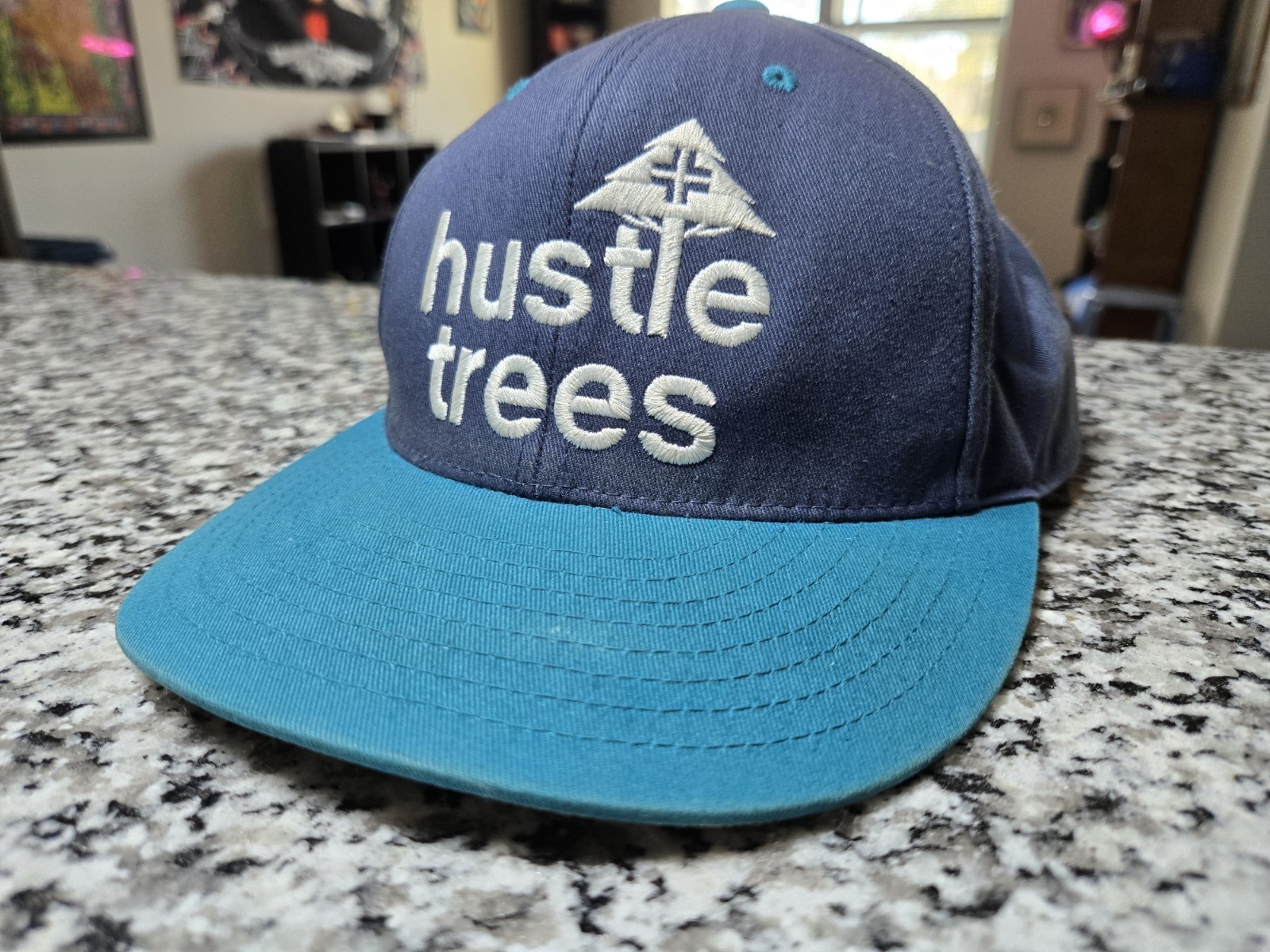 HUSTLE TREES LRG ADJUSTABLE SNAPBACK BASEBALL Hat CAP BLUE OUTDOOR