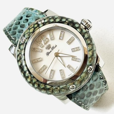 Glam Rock Miami BIG FACE Women's Diamonds Watch Silver Python Leather GR10026