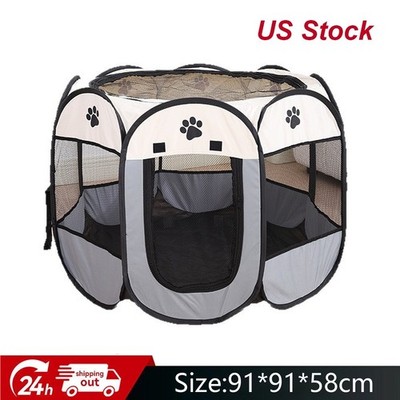 Foldable Pet Playpen Portable Kennel Puppy Tent Grey for Dogs Cats Rabbits US
