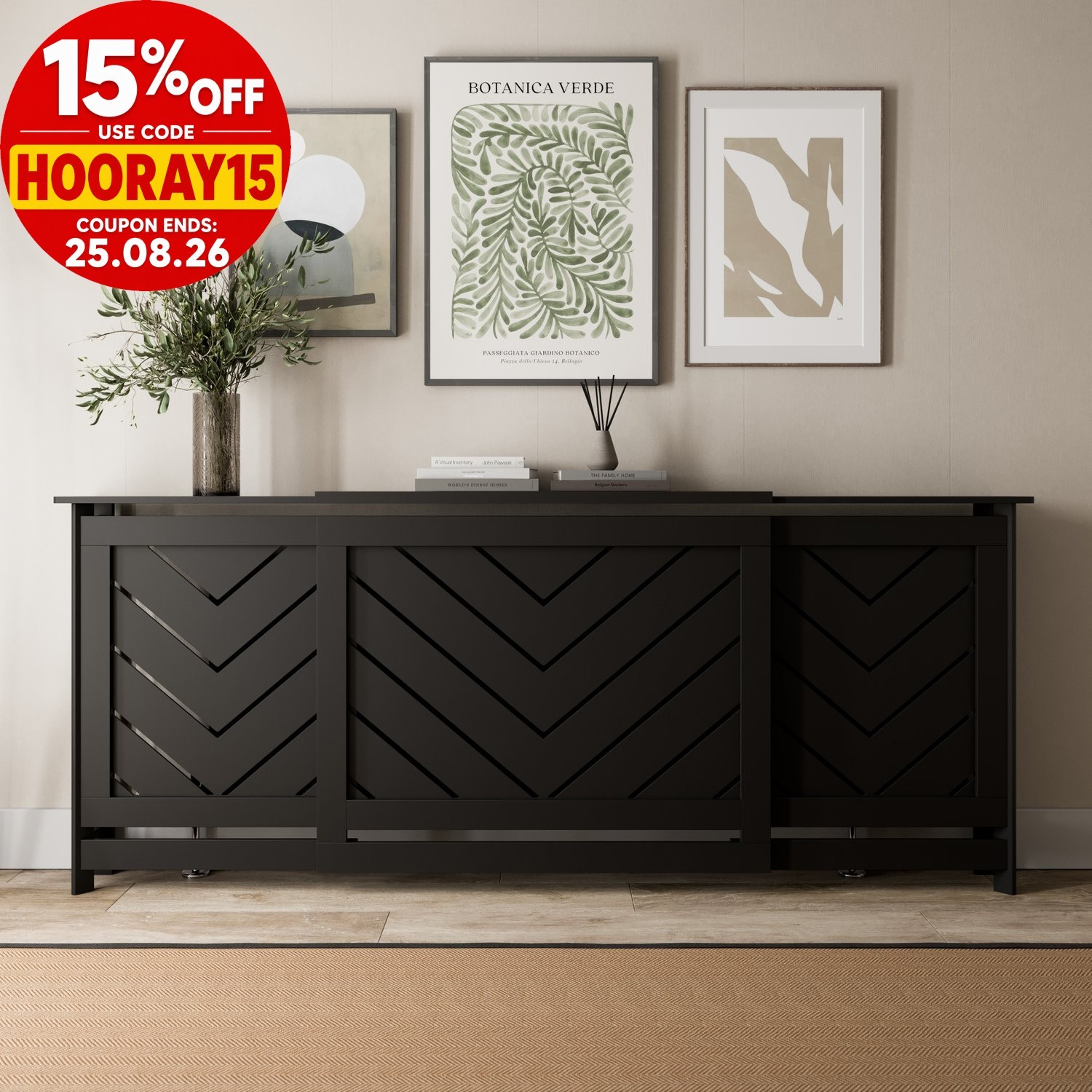 Radiator Cover Black Modern Chevron Slat Shelves MDF Cabinet Shelf Adjustable