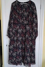 Ladies HOBBS Eden Tea Dress Midnight Rose Midi Floral Boho Chiffon Sleeves Uk 20