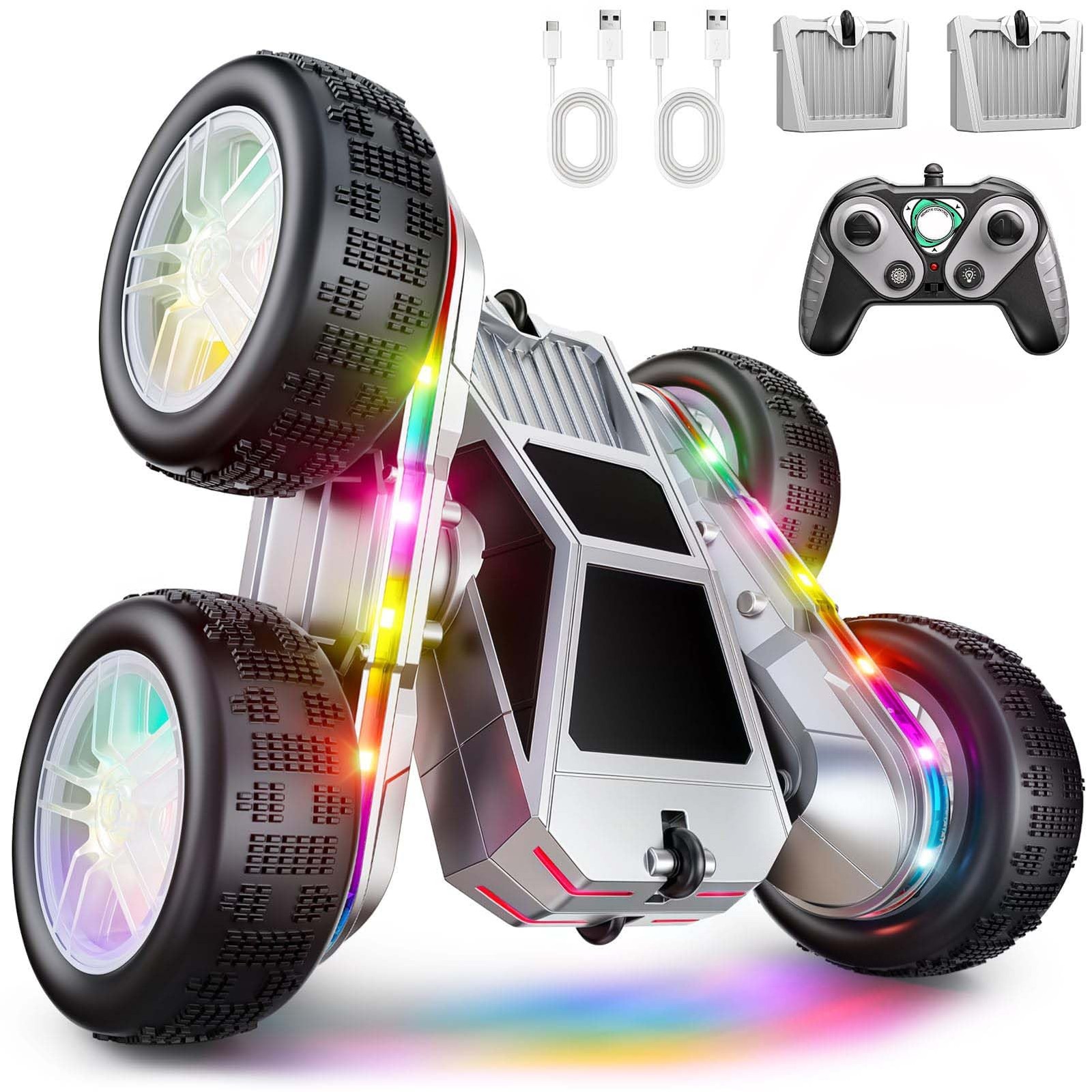 For Boys 4-7, 360&deg; Flips Rotating Rc Stunt Car With -charg.
