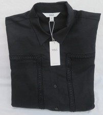 LADIES MARKS & SPENCER BLACK LINEN RICH OVERSIZED BLOUSE WITH LACE TRIM SIZE 18