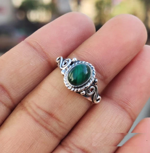 Anel boho de aniversário de prata esterlina 925 com pedra preciosa malaquita todos os tamanhos R326 - Imagem 3 de 4