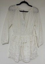 Cake For Dinner White Eyelet Long Sleeve Mini Ruffled Dress Size Medium NWT