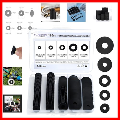 #ad 120Pcs Flat Rubber Washers Assortment Kit16 18 20 25 30mm Black WasherVibra... $12.59