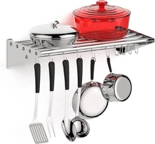 Wall Mounted Pots and Pans Organizer with 10 Hooks Hanging Pot Rack Pan Holder