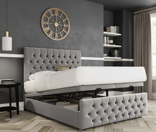 Chestefield Ottoman Divan Gas Lift Storage Bed in Plush Velvet Double & King Siz