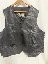 Black Leather Biker Vest Men  s FIRST Genuine Leather, Vintage Size 52 Fast Ship
