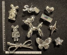 10pcs Silver Big Balloon Dog Butterfly Bear Bunny Clogs Shoe Charms Set Bundle