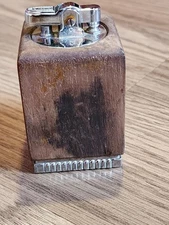 VINTAGE RONSON VICEROY WOOD & CHROME TABLE CIGARETTE LIGHTER