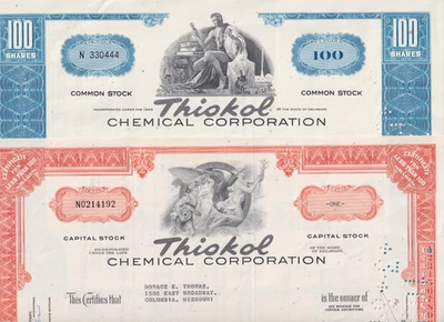 Thiokol 1965 (orange) und Thiokol 1969 (blau), Historische Wertpapiere - Bild 1 von 3