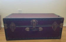 Vintage  Steamer Trunk Burgundy Leather  12.5 ×16×31 with original wood & brass