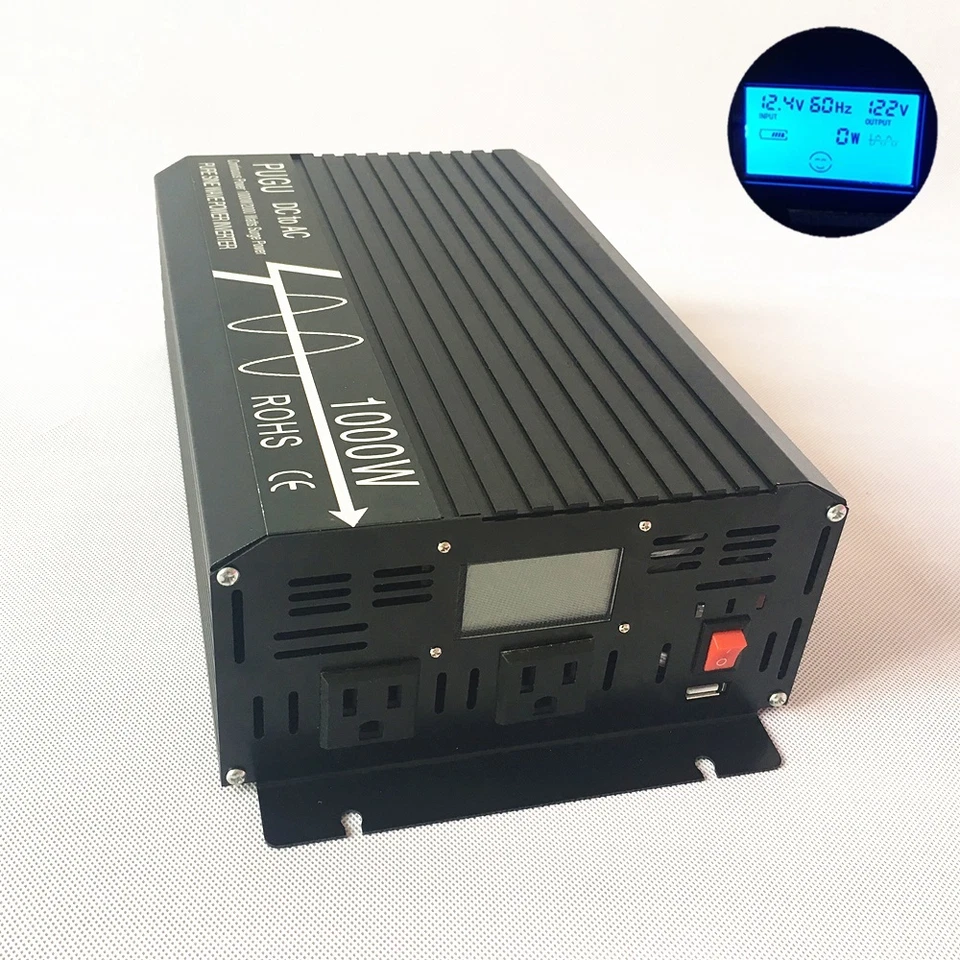 1000W Pure Sine Wave Power Inverter 12V/24V/48V to 120V/220V LCD Display USB - Image 2 of 4