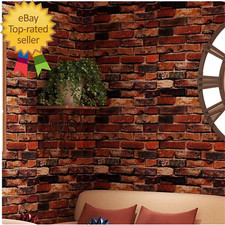 18" X 120" Brick Wallpaper Rust Red Peel and Stick Wallpaper Self Adhesive Firep