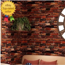 18" X 120" Brick Wallpaper Rust Red Peel and Stick Wallpaper Self Adhesive Firep