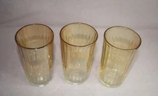 VTG. 3 DEPRESSION GLASS TUMBLERS 10 OZ. RIBBED FLORIGOLD JEANETTE GLASS