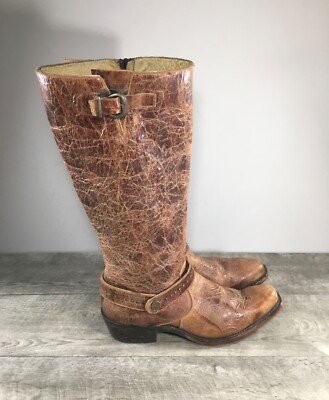 Sundance VU6003 Harness Distressed Brown Leather Moto Biker Womens Boots Size 10