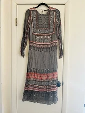 Zara Wool Viscose 20s Flapper Downton Abbey Boho Midi Shift Dress S