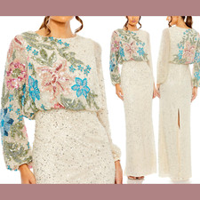 NWT $598 Mac Duggal [ 8 ] 5615 Embellished Multicolor Floral High Neck Gown Q811
