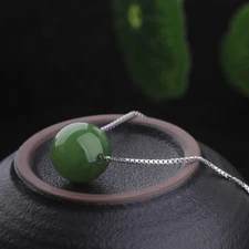 Jade Bead Pendant Jewelry Natural Necklace Green Accessories Energy 925 Silver