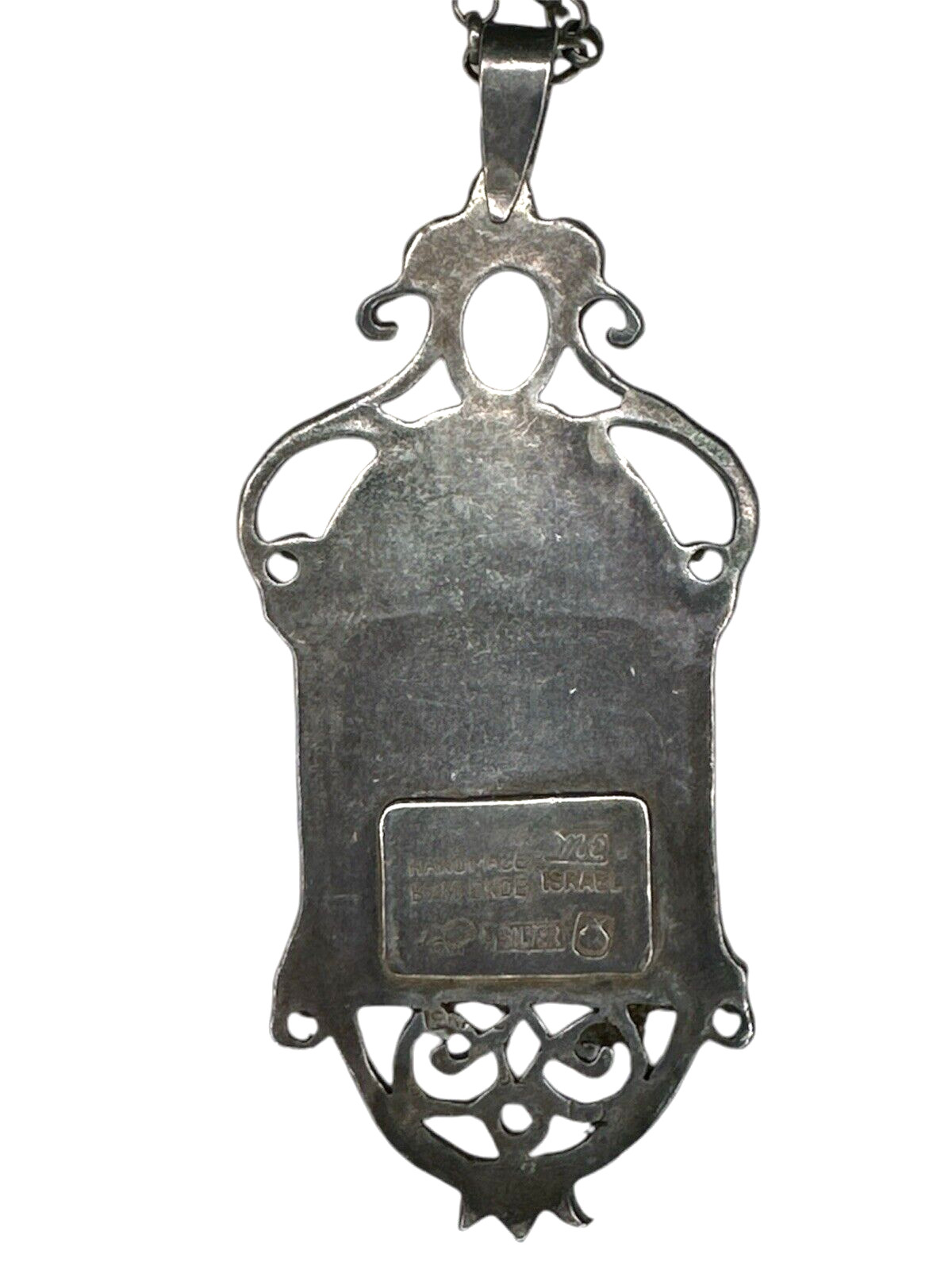 Michael Ende Silver Judaica Hebrew Bless & Be Happy Pendant Necklace Israel