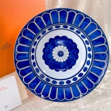 Hermes Bleus D'Ailleurs Soup Deep Plate 24cm Porcelain Tableware with Box