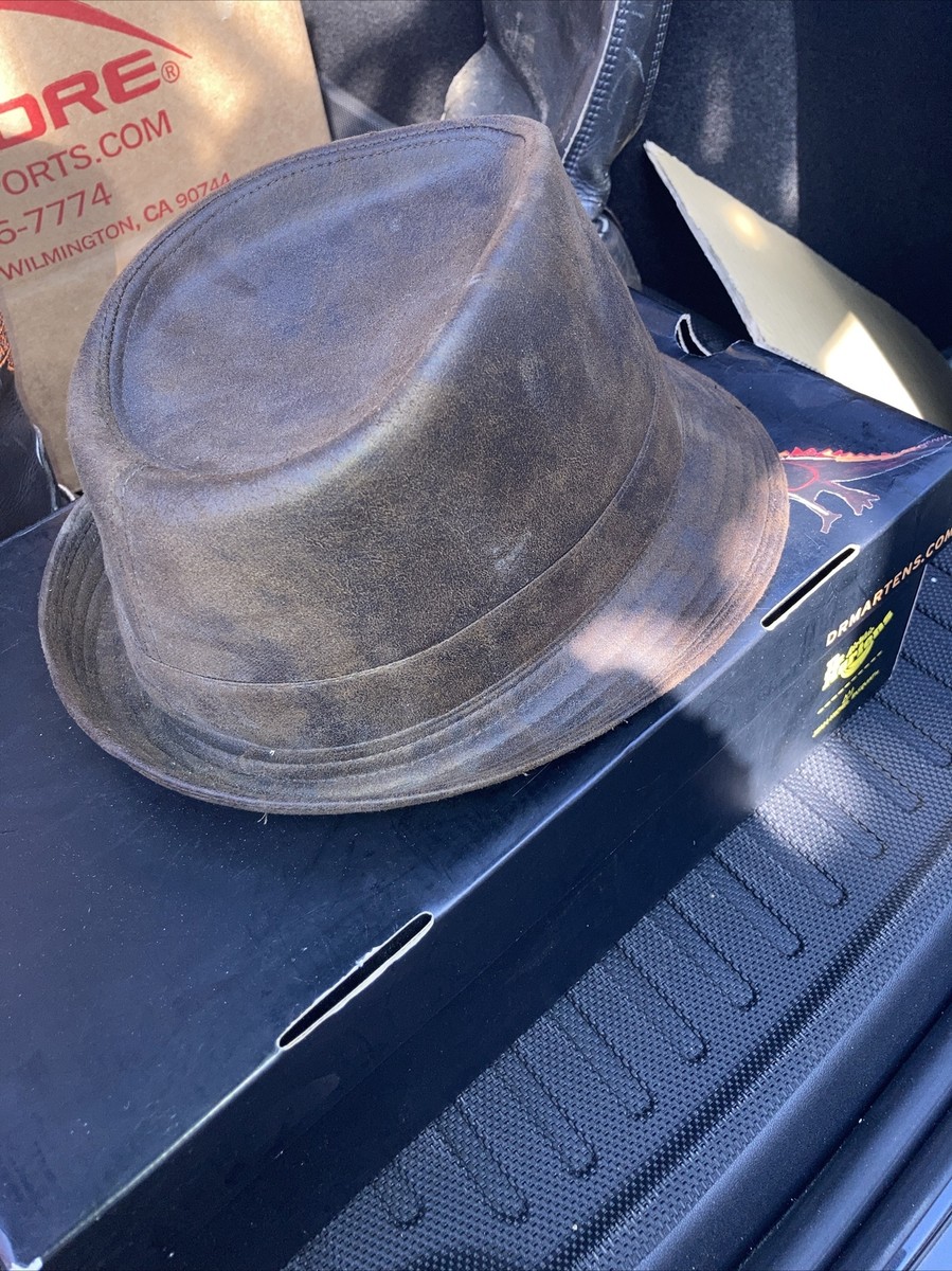 Henschel Distressed Brown Faux Leather Fedora Hat L Unisex Outdoor Style HENSCHEL HAT CO. Mens FEDORA HAT SZ M Brown Faux Leather  main image 4