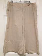 AB Studio Womens 14 Cropped Dress Pants Khaki Pinstripe