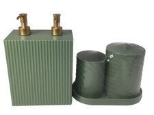 New 3-Piece Jar With Tray Set  Hand Soap  Lotion Pump Green Bathroom Decor
