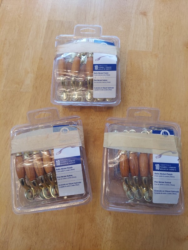 Lot of 30 Cabinet Handle Pulls, Gold Brass Wood 3 in Center Bolts