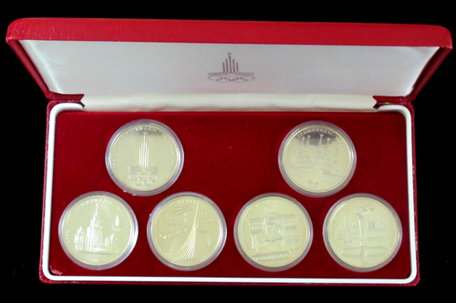 Rusia 1980 Moscú Juegos Olímpicos 1 Rublo Prueba Moneda Conmemorativa Juego de 6 Caja - Imagen 3 de 4