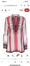 Tory Burch embroidred red & white striped cotton tunic Size Us 6/ Uk 10