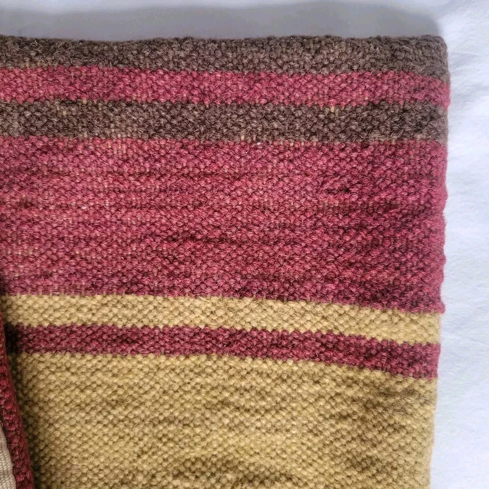 "Funda de almohada cuadrada de 18"" de colección Pottery Barn Kilim algodón lana a rayas pesada SIN USAR" Foto 3 de 4