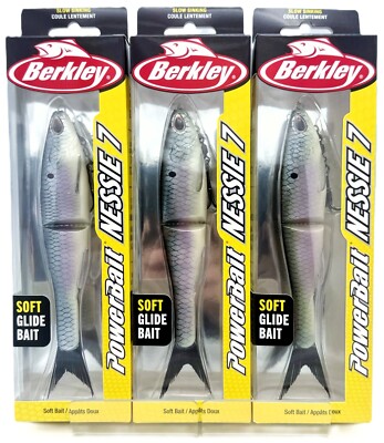 Lot of (3) Berkley Powerbait Nessie Soft Glide Bait 7''  | Hickory Shad