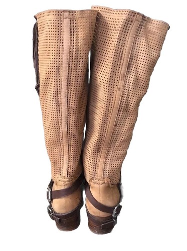 BOHO $299+BACIO 61 PALPARE Tan Leather KNEE BOOTS w/Brown LEATHER HARNESS sz 9M - Picture 11 of 13
