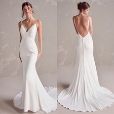 Boho Mermaid Wedding Dresses Spaghetti Straps Backless Lace Applique Bridal Gown