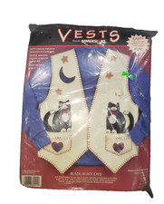 Dimensions Black Cats Applique Vest Kit 62091 Felt S-XXL Easy NEW 1996 Folk Art