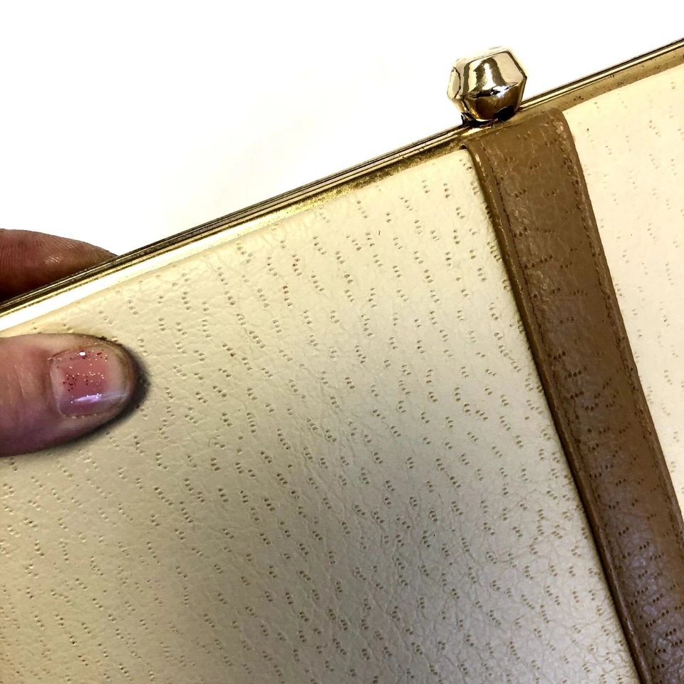 Vtg 50 60's 2 Tone Cream Beige PECCARY Print MOD Hand Bag Purse COCKTAIL Satchel - Image 4 of 4