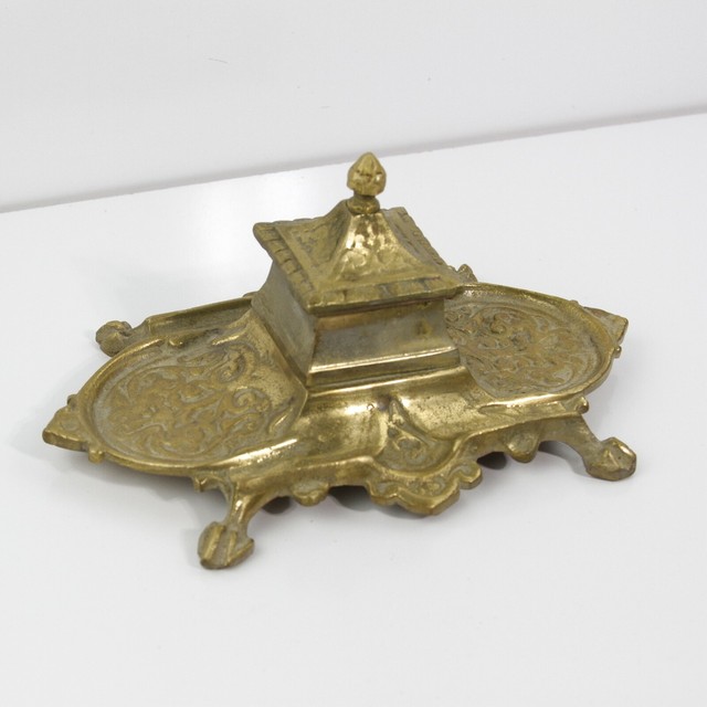 VINTAGE BRASS SINGLE INKWELL eBay