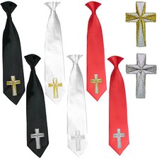 Boys Black White Red Necktie Christening Baptism Gold Silver Embroidered Cross