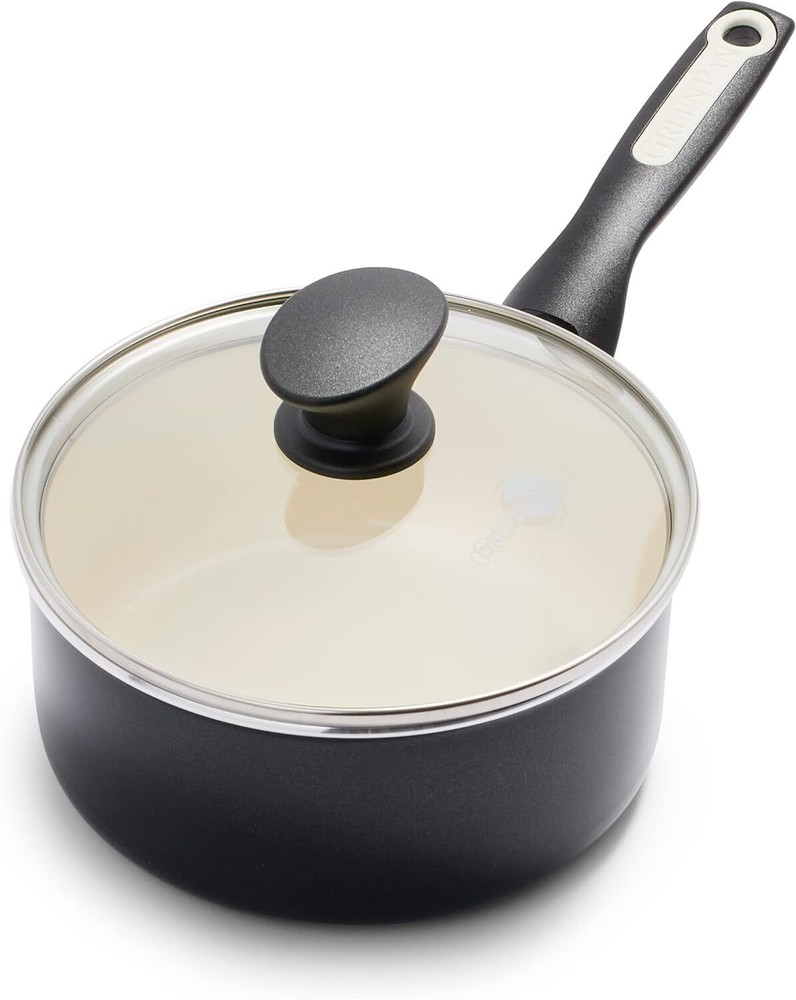 GreenPan Rio Healthy Ceramic Nonstick 2QT Saucepan Pot with 2 Quarts, Black