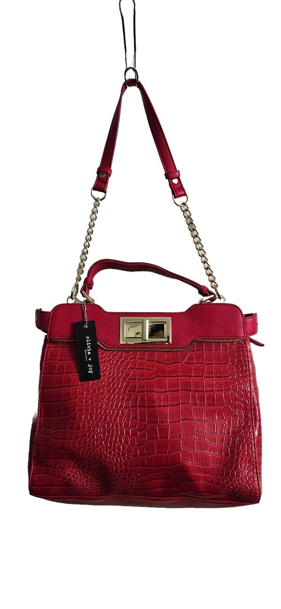 OLIVIA JOY Satchel Large Shoulder Bag Lipstick Red Croco Faux