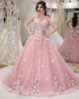 Princess Pink Florals Wedding Dresses Lace Appliques Cubic Floral Glitter Bridal