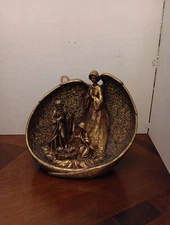 Resin Gold Colored Nativity Scene Wrapped In Angel's Wings  10"x11" Mosiac 3D